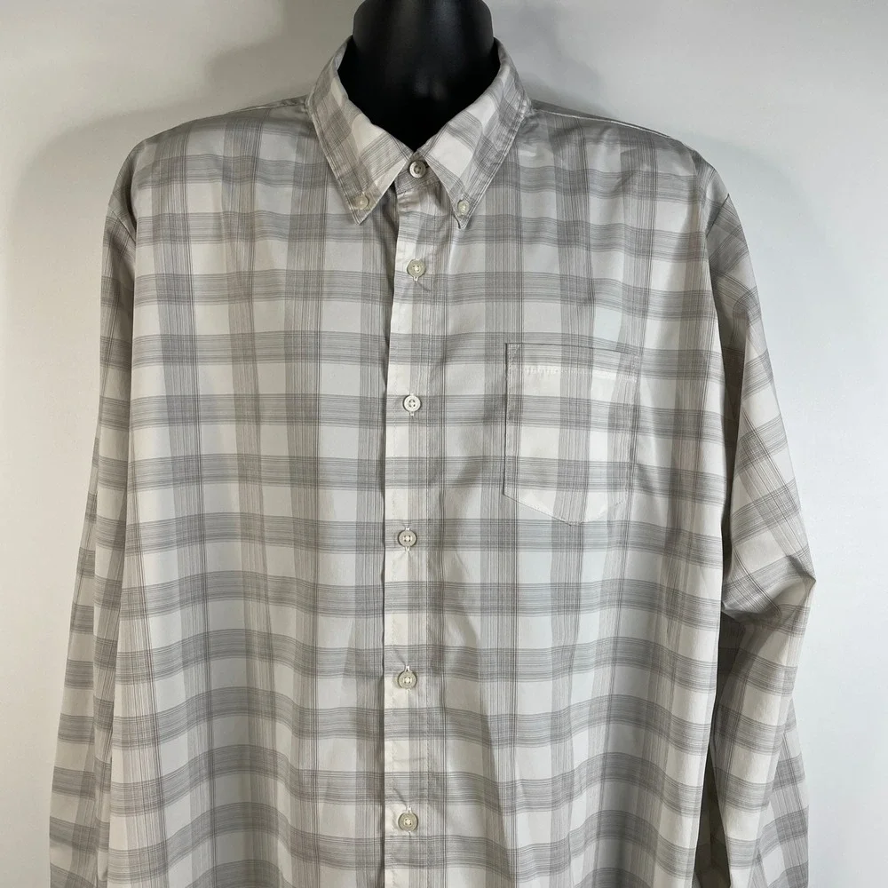 Wrangler Performance Men's 2XL Plaid Long Sleeve Button Up Shirt‎ Gray White